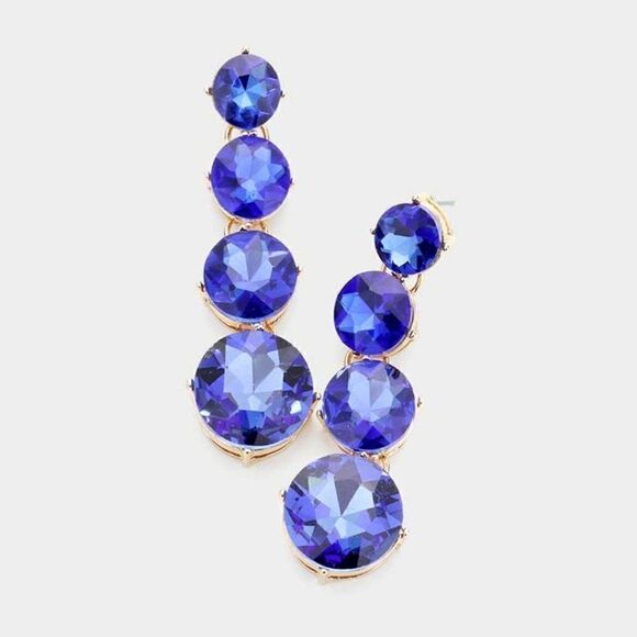 Round Sapphire Blue Crystal Evening Earrings - Picture 1 of 5